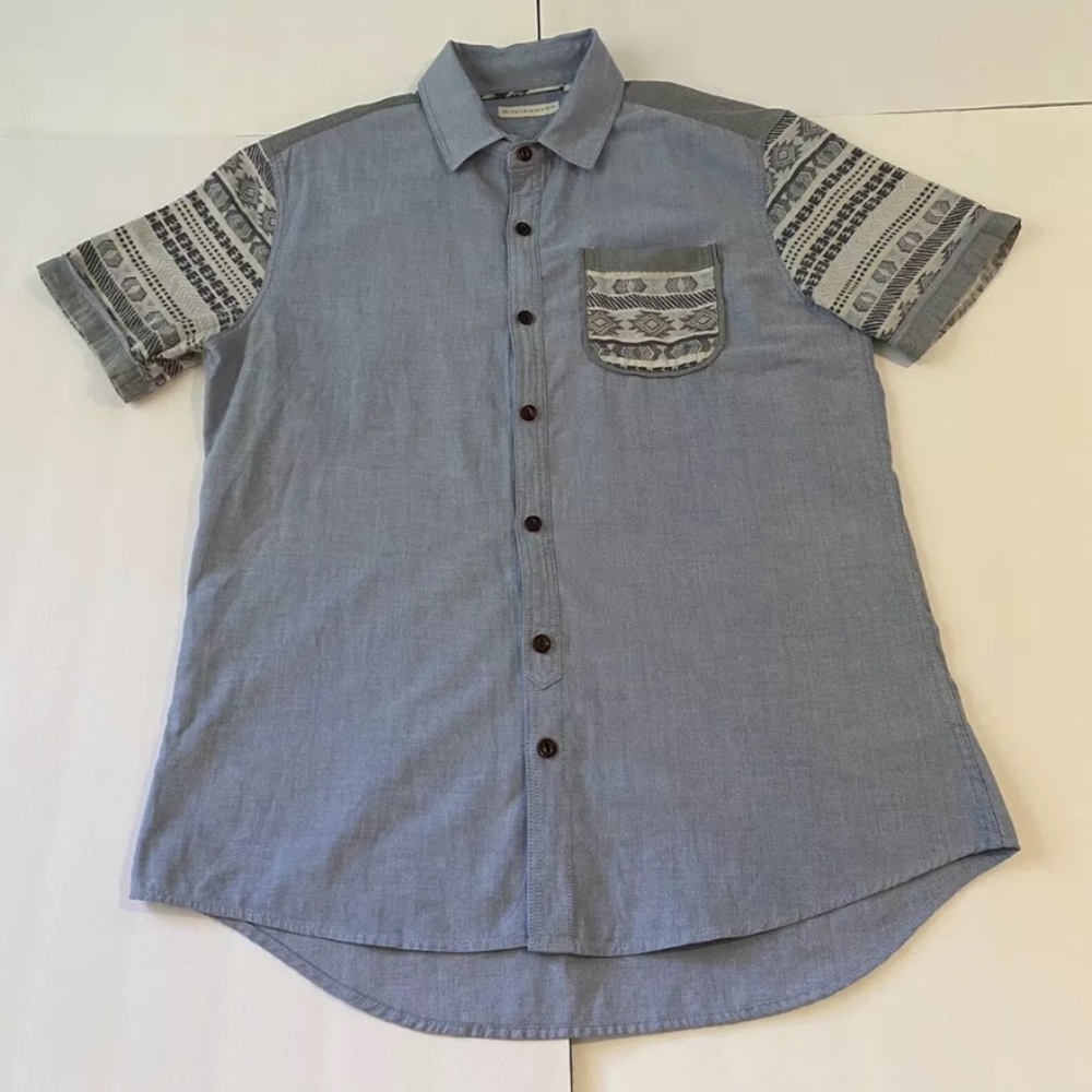 7 Diamonds 7D Mens Button Up Shirt Short Sleeve Size Medium Cotton Blue